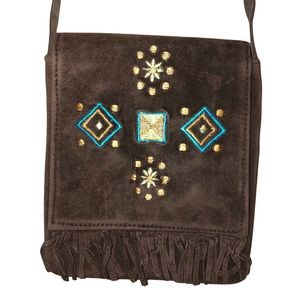 Embroidered vegan leather fringe, Crossbody flap, bag, purse, new with tags (4)